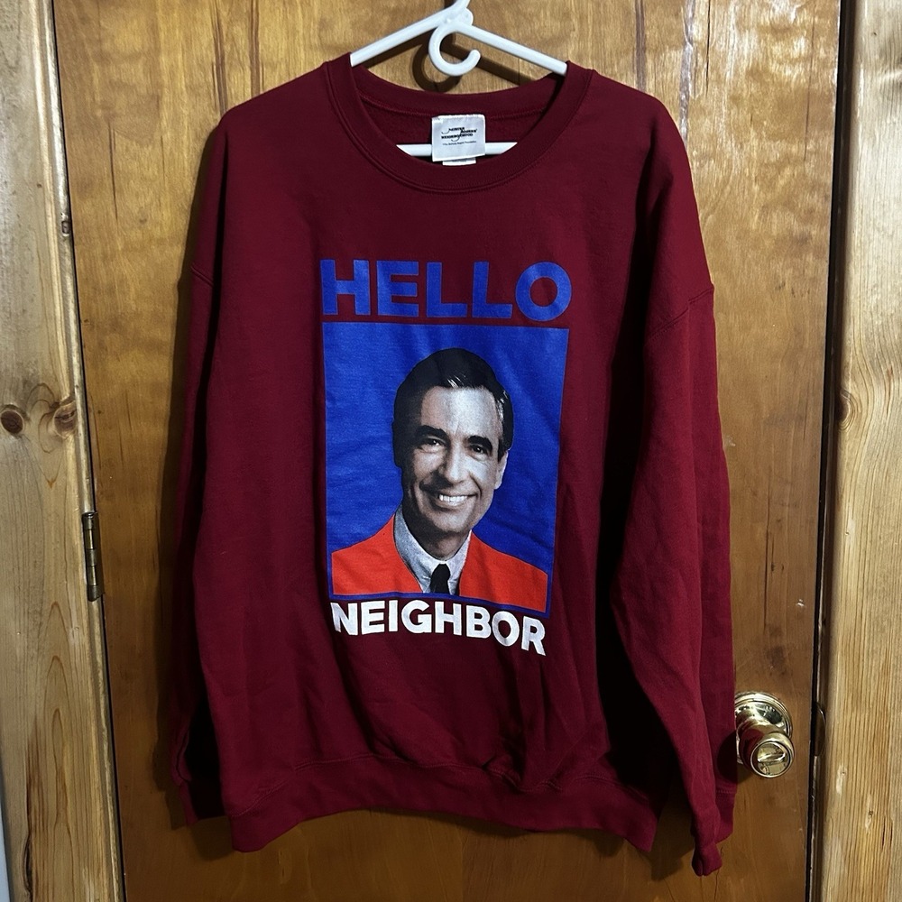 Official Mister Rogers Neighborhood Sweatshirt Men XL Red TV Show HELLO NEIGHBOR